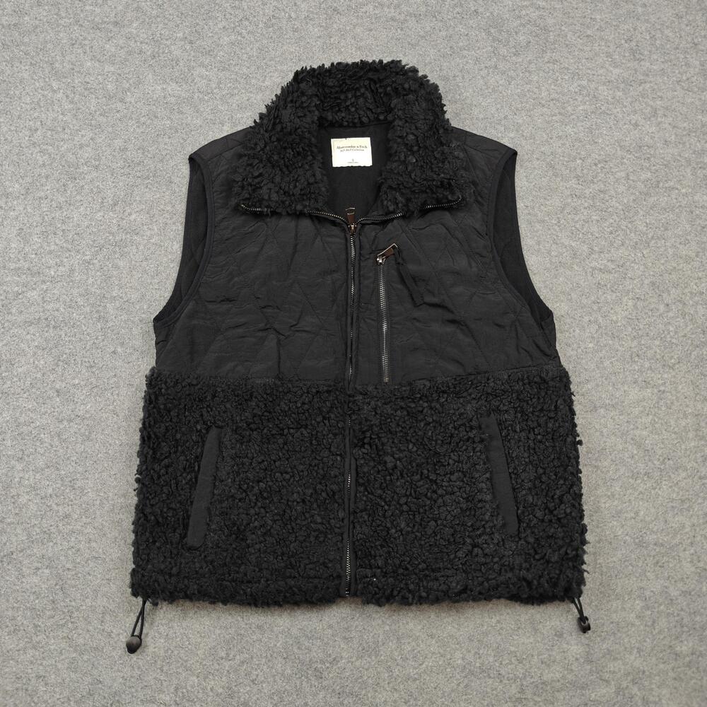 Abercrombie & Fitch Vest Womens Small Black Quilted Sherpa Lined Pockets